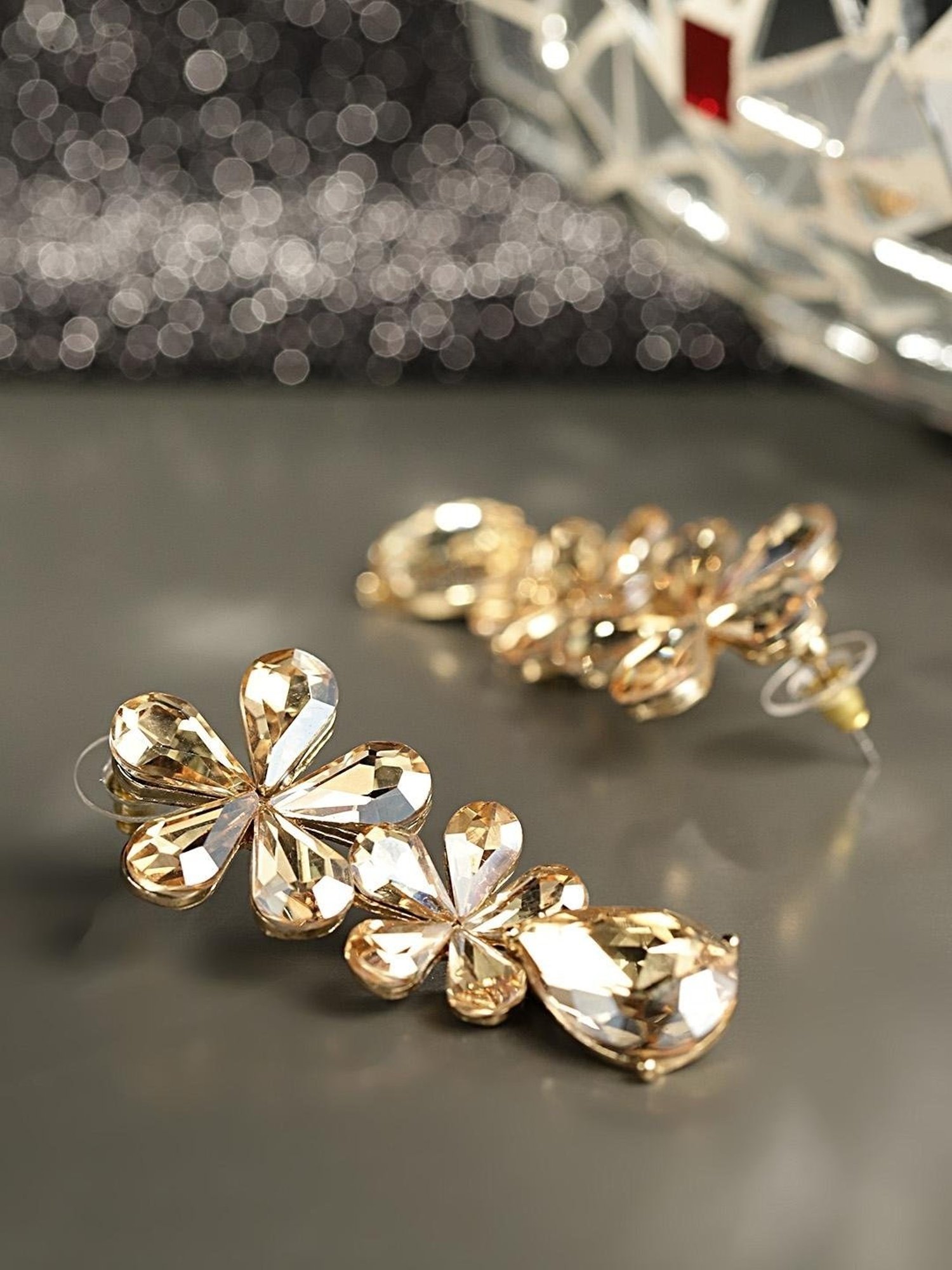 YouBella Gold-Plated Stone-Studded Floral Drop Earrings