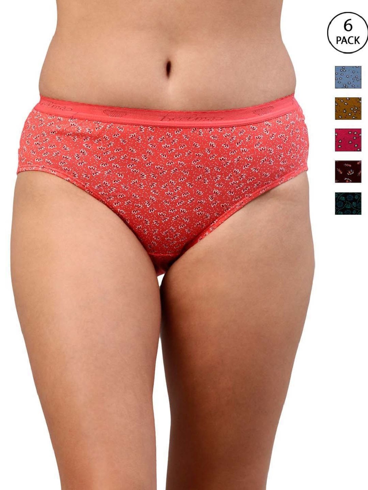 FEELINGS Brown & Pink Cotton Printed Hipster Panties - Pack of 6