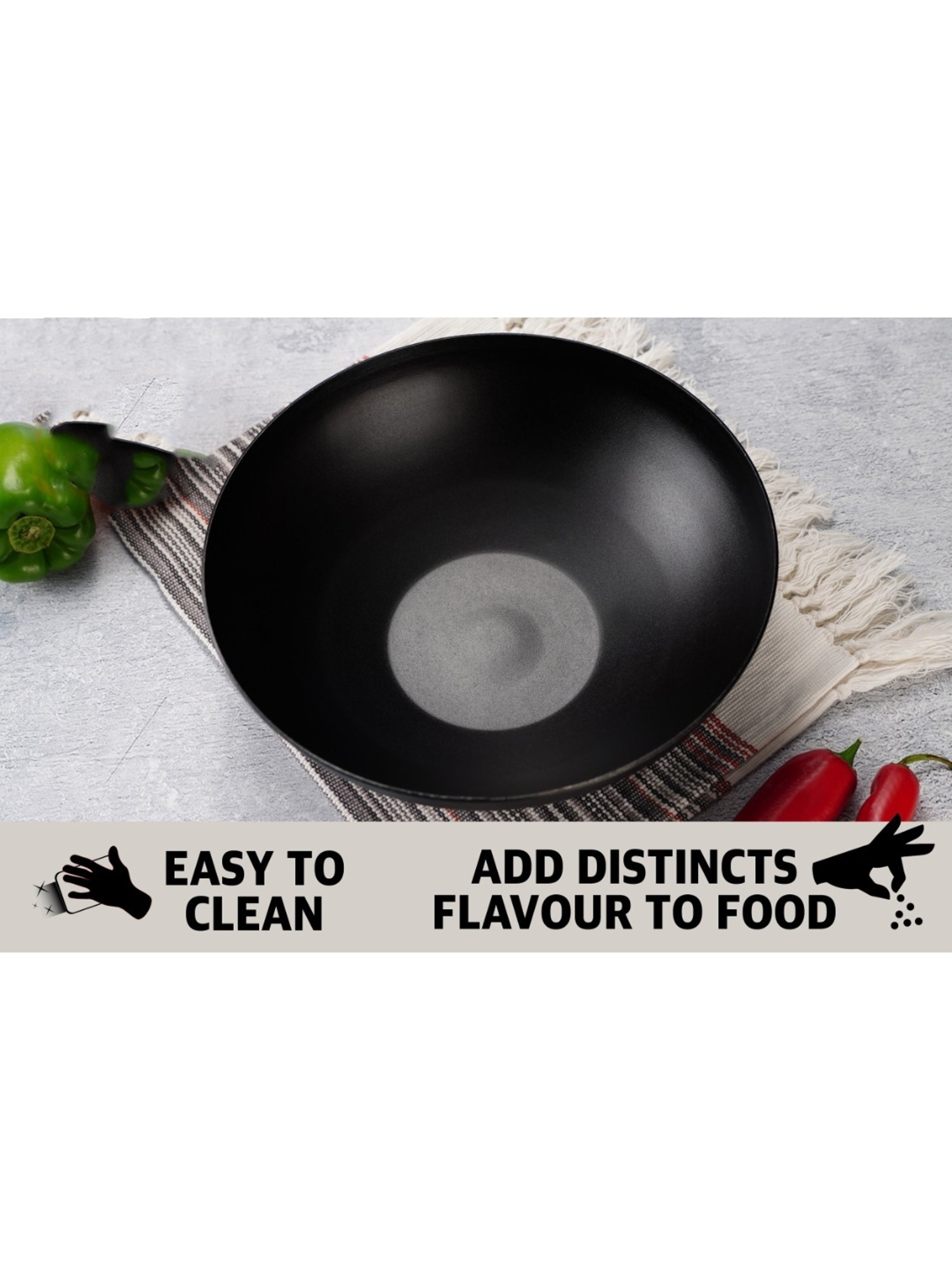 Sumeet Pre Seasoned Carbon Steel (Iron) Deep Tasra for Frying|27cm| 3100ml, Gas & Induction-Friendly