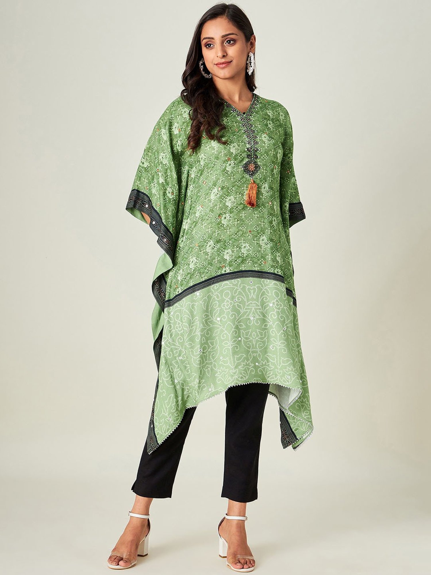 The Kaftan Company Green Bandhani A Line Kaftan Kurta