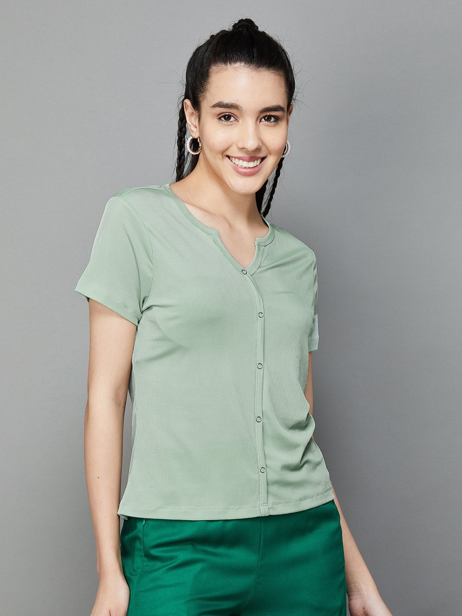 Fame Forever by Lifestyle Sage Green Short Sleeve Top