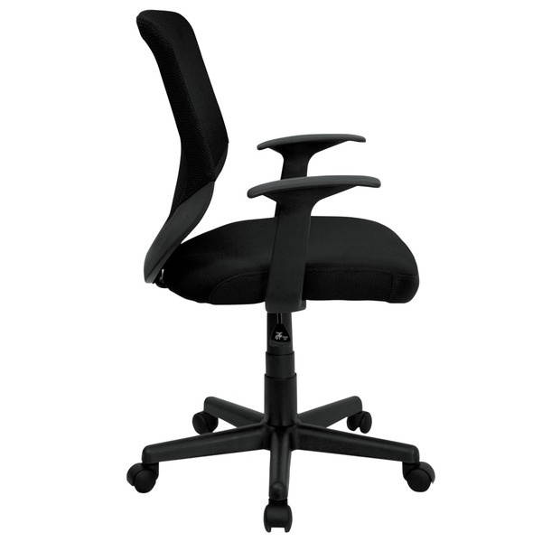Mid-Back Black Mesh Tapered Back Swivel Task Chair with T-Arms