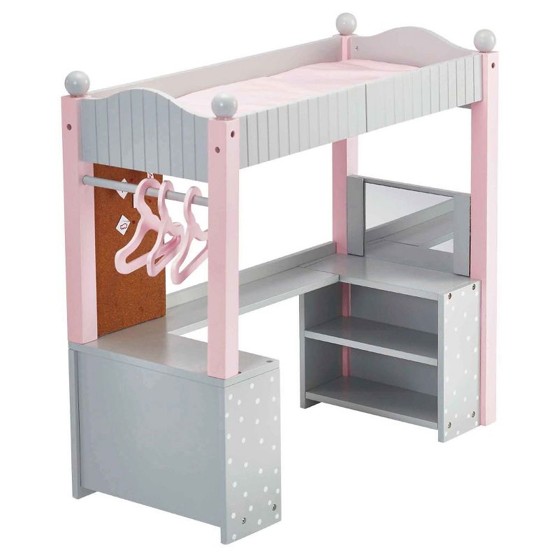 Olivia's Little World - 18 inch Doll Furniture - College Dorm Double Bunk Desk (Gray Polka Dots)