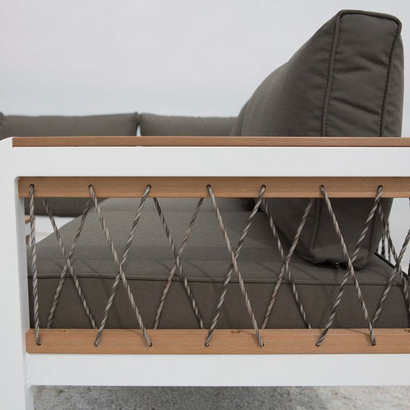 4pc Wood/Aluminum Sectional with Cord Accents - White/Gray - Saracina Home