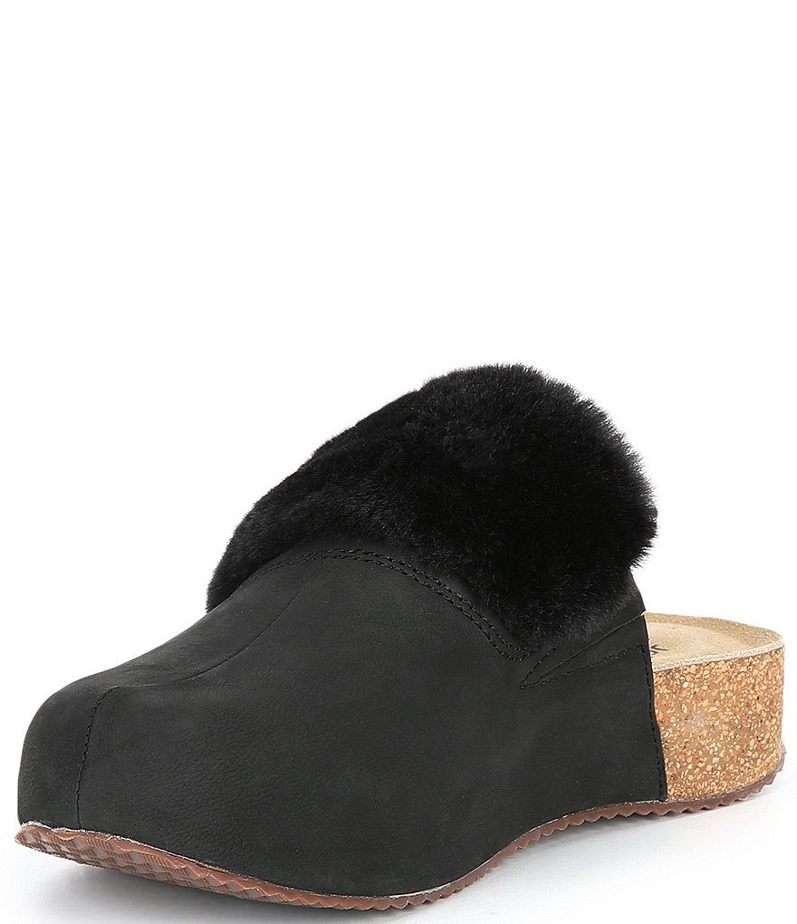 Josef Seibel Tonga 68 Leather Faux Fur Trim Clog Mules