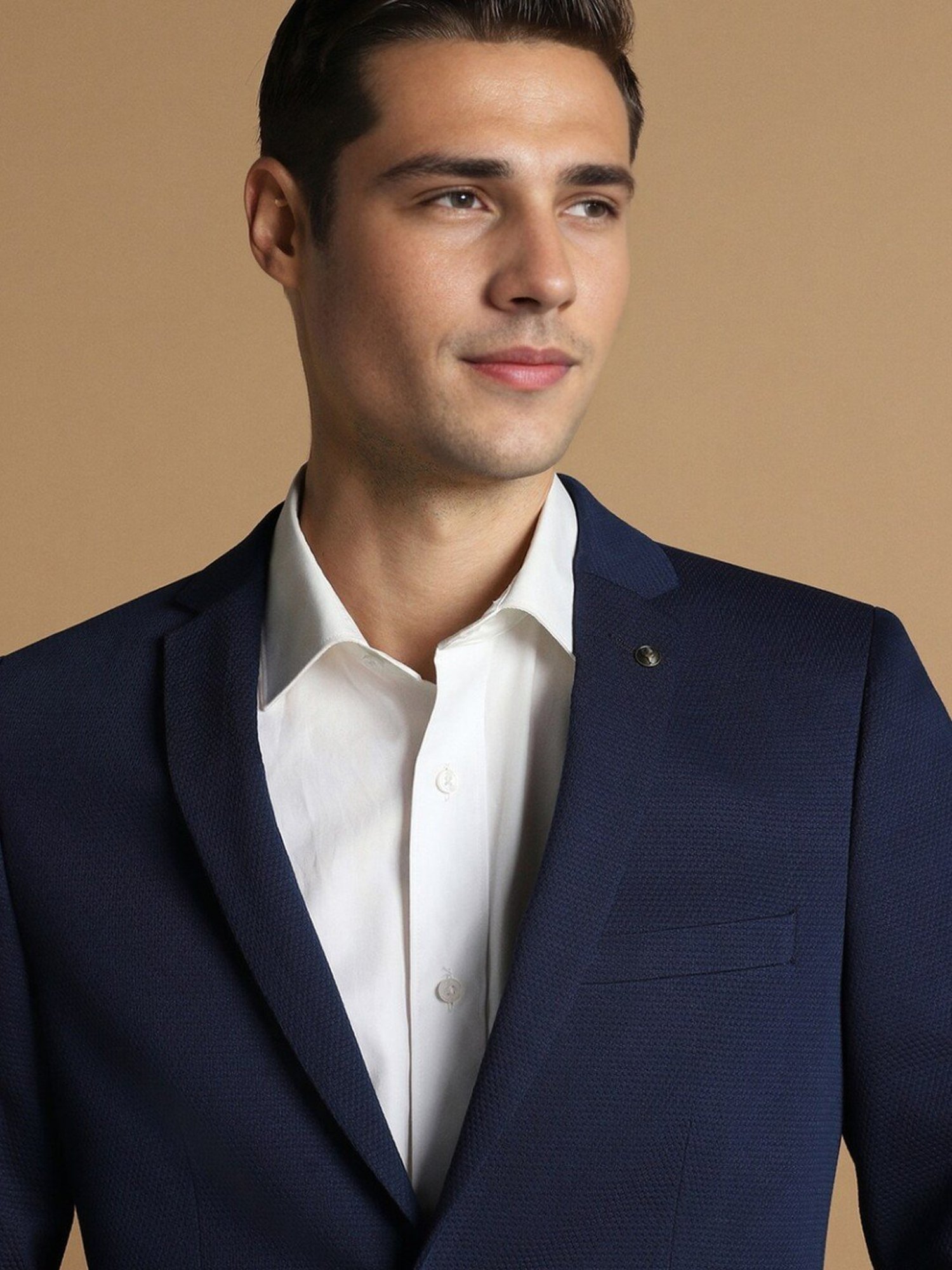 Allen Solly Navy Cotton Slim Fit Textured Blazer