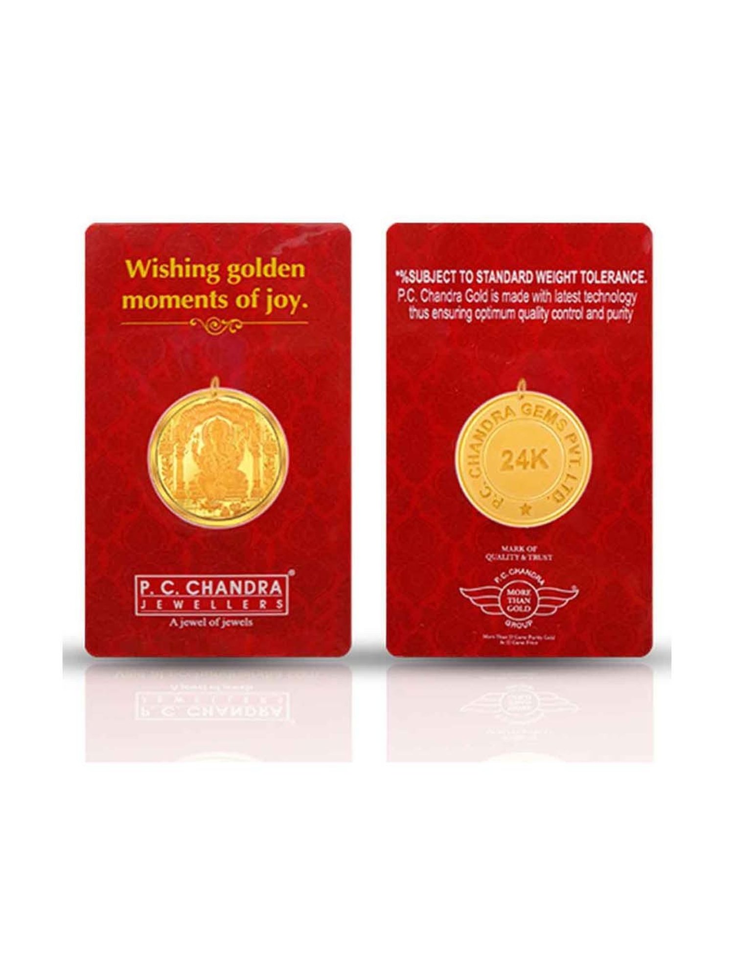 P.C. Chandra Jewellers 24k (999) 10gm Yellow Gold Ganesha Coin Pendant