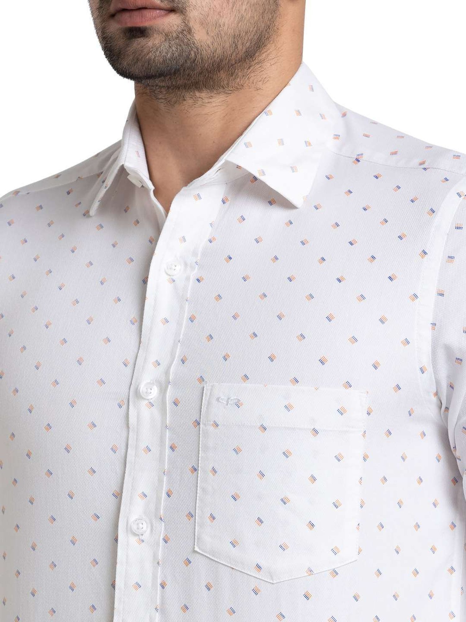 ColorPlus White Cotton Tailored Fit Printed Shirt