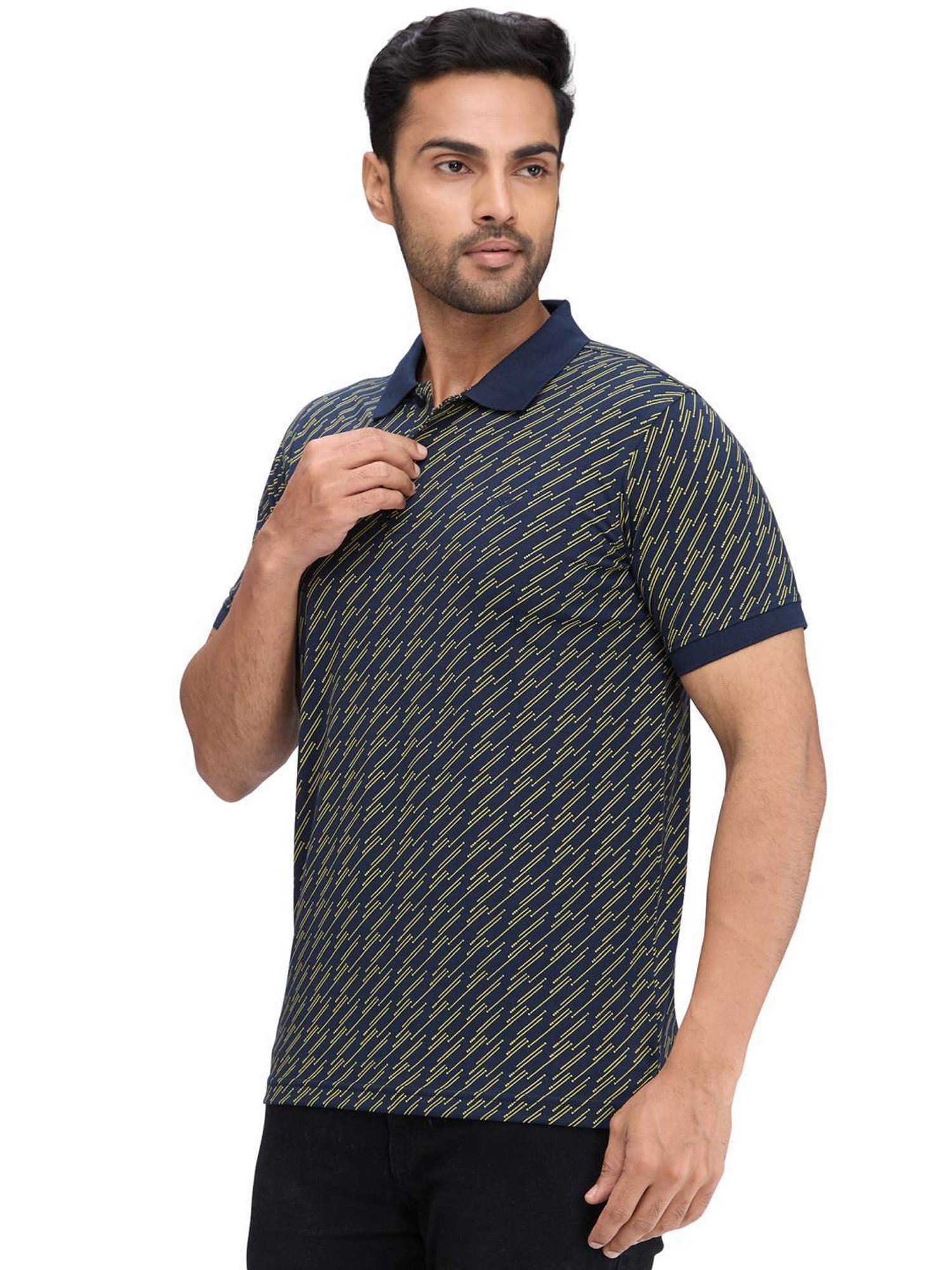 Park Avenue Blue Slim Fit Printed Polo T-Shirt