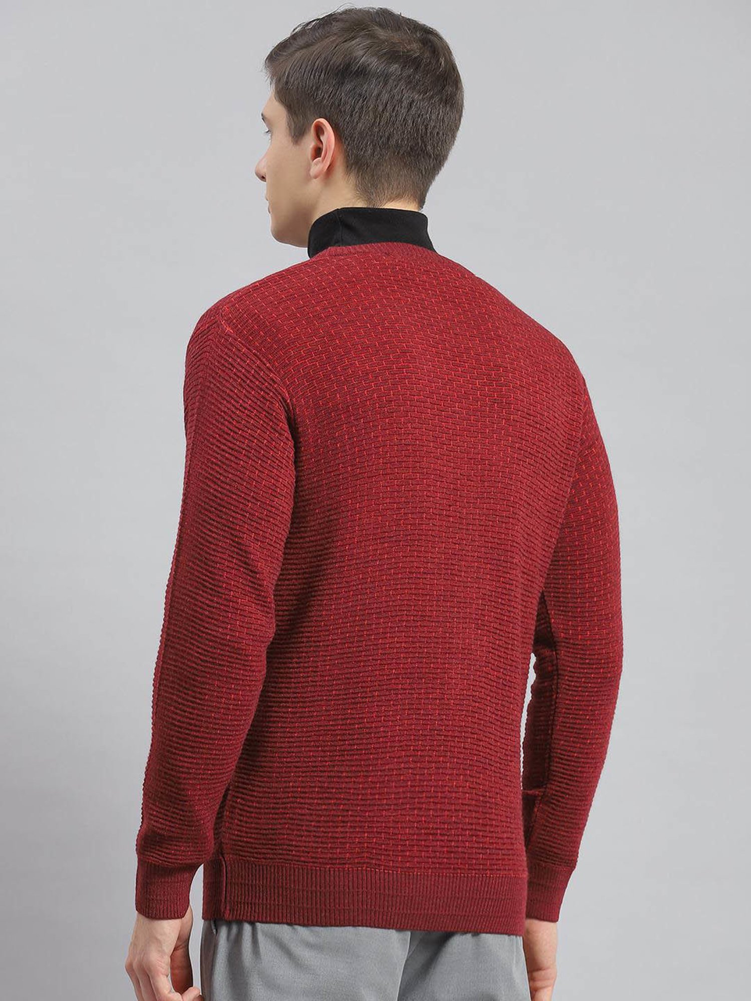 Monte Carlo Mix Maroon Regular Fit Self Pattern Sweater