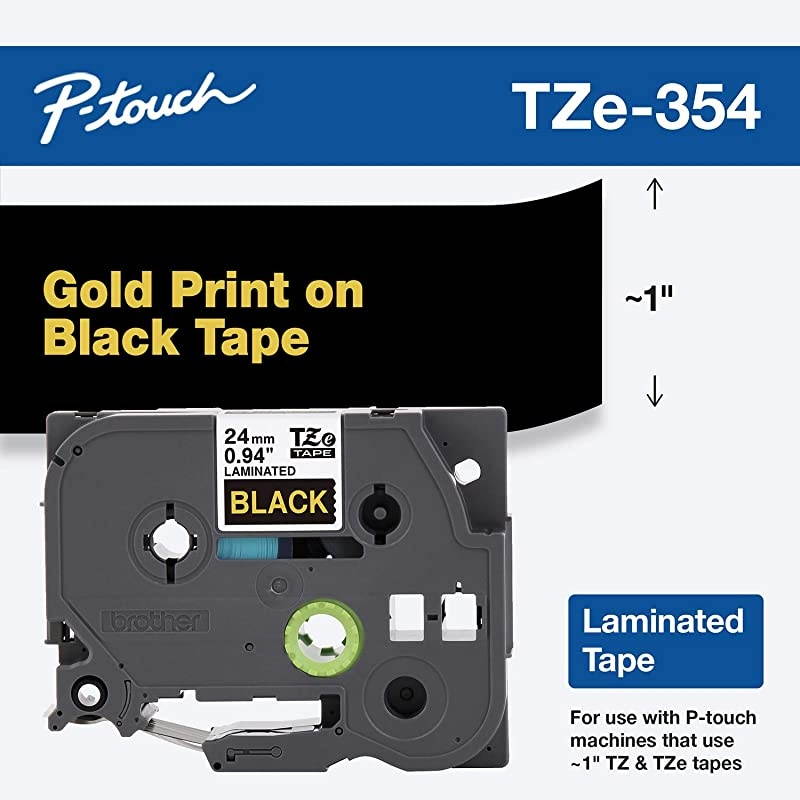 Genuine PTouch TZE354 Tape 1 24 mm Standard Laminated PTouch Tape Gold on Black Laminated for Indoor or Outdoor Use WaterResistant 262 ft 8 m SinglePack