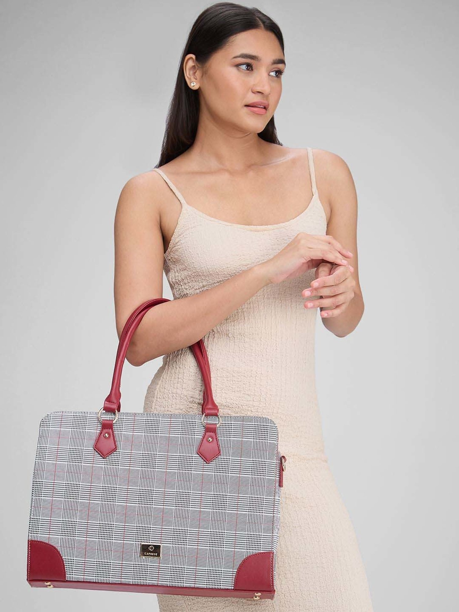 Caprese REMI Red & Grey Faux Leather Large Messenger Bag