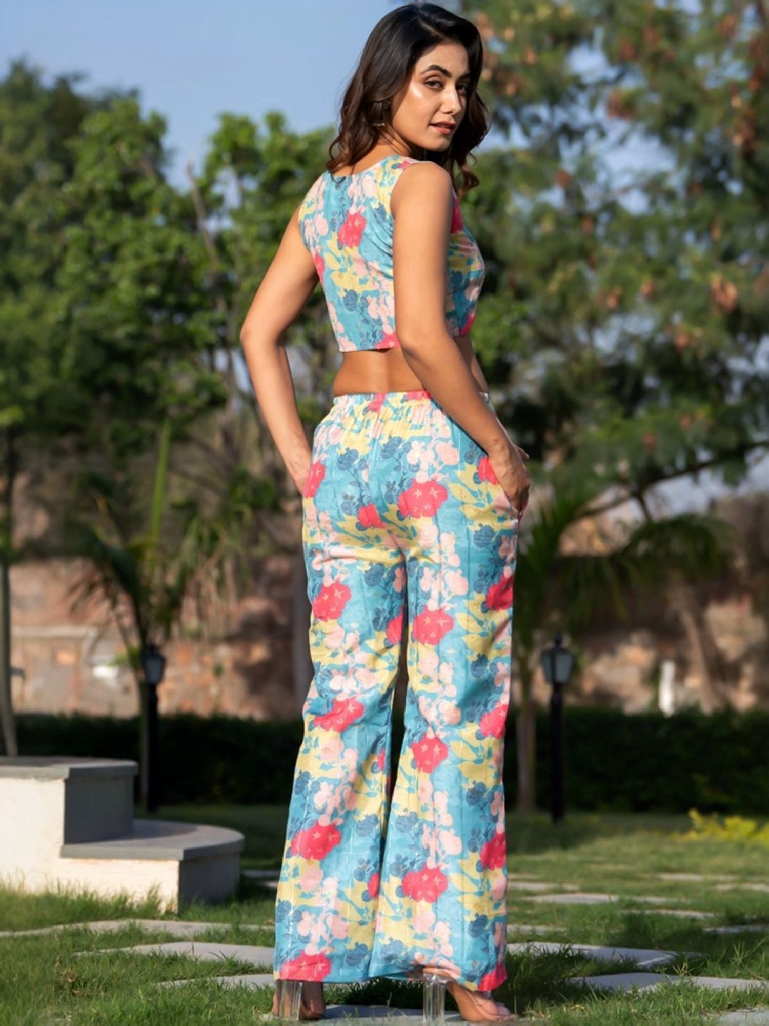 HOUSE OF JAMOTI Multicolored Printed Crop Top Palazzo Set