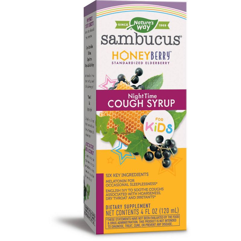 Nature's Way Sambucus HoneyBerry Nighttime Cough Syrup for Kids with Elderberry - 4 fl oz