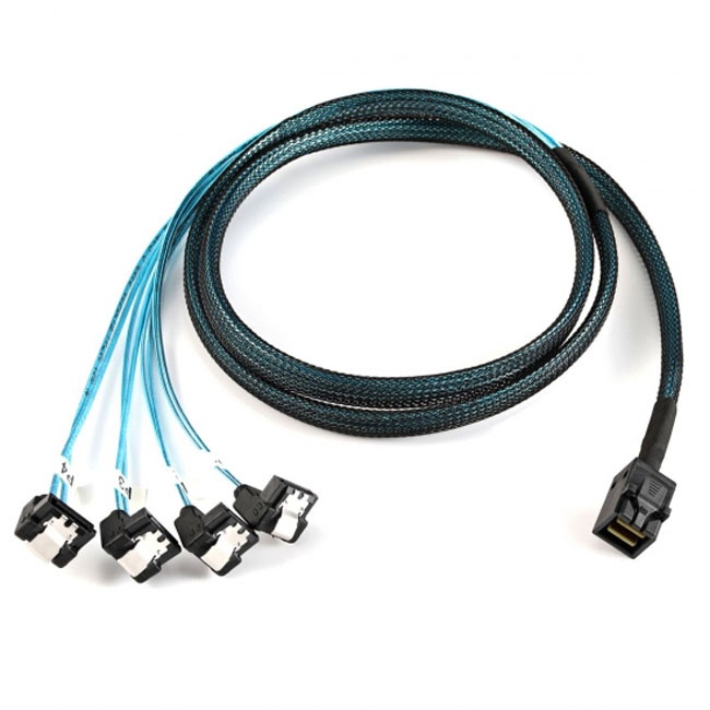 Jimier Internal Mini SAS SFF-8643 Host to Angled 4 SATA Target Hard Disk 6Gbps Data Server Raid Cable 1m SF-064-1.0M