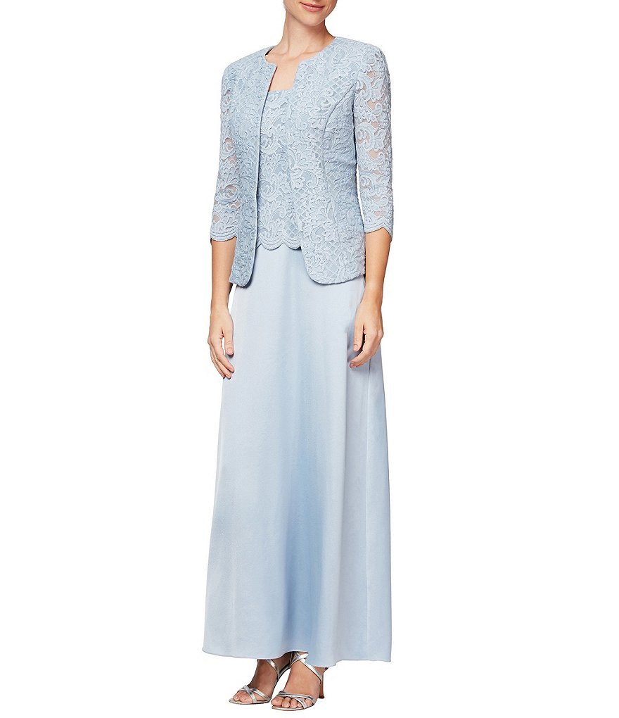 Jkara Petite Size 3/4 Sleeve Lined Illusion Crew Neck Beaded Gown