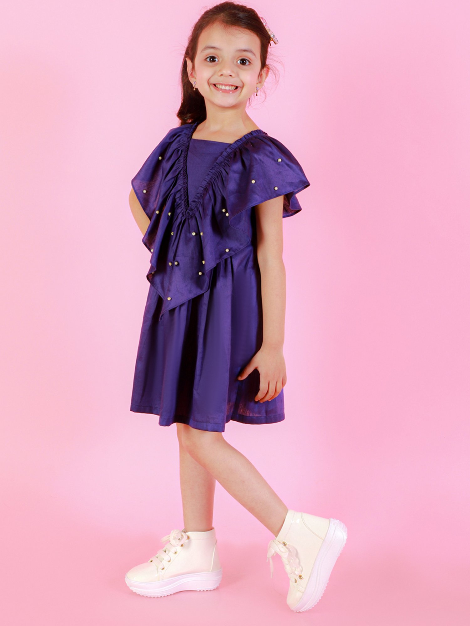 Lil Drama Kids Purple Embellished Dress