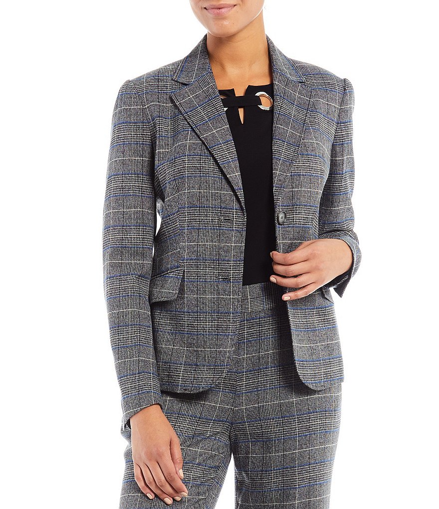 Eva Varro Solid Knit Jersey Notch Lapel Collar Two-Button Jacket