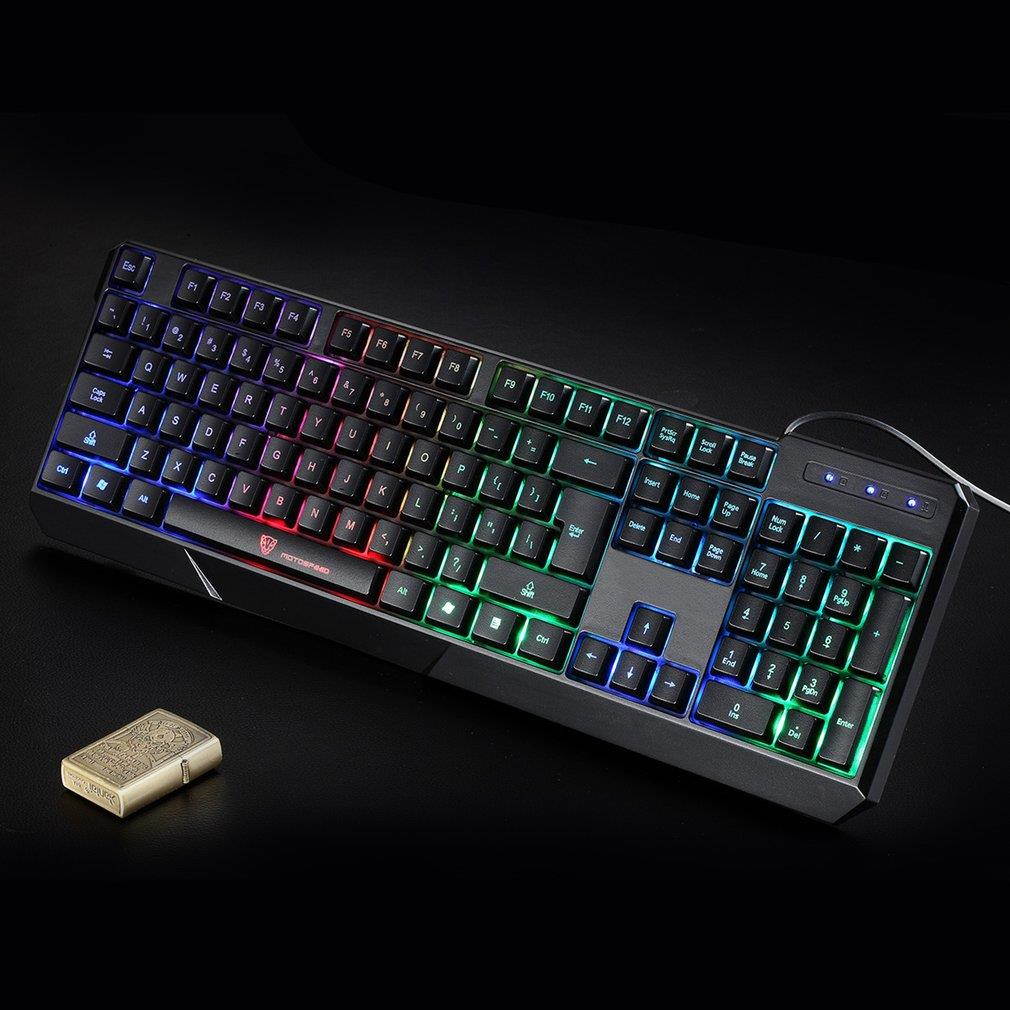 Wired Keyboard 104 Keys Blue Switch Rainbow Backlit Gaming for PC Game