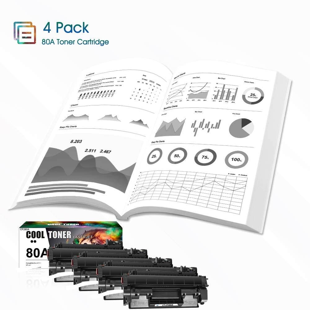 Cool Toner Compatible Toner Cartridge Replacement for HP 80A CF280A 80X CF280X HP Laserjet Pro 400 M401n MFP M425dn M401dne M401dn M401dw M425dw Laserjet Pro 400 Toner M401 M425 Ink (Black, 4-Pack)
