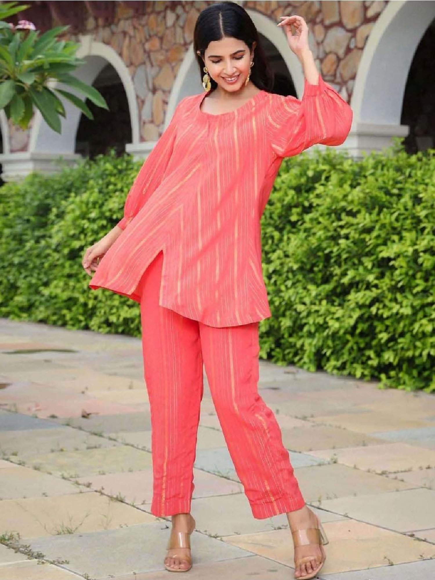 Artagai Midnight Navy Elevated Basics Co-Ord Set With Notch Collar Top And Straight Pants