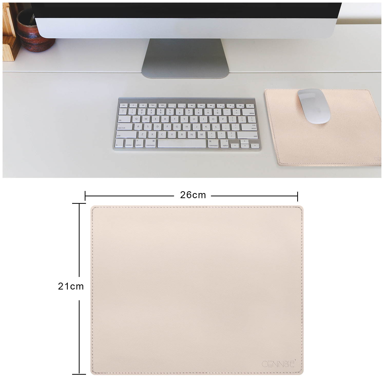 CENNBIE 10.3"x8.3" Artificial Leather Mouse Pad - Gaming and Executive Mousepad (White)
