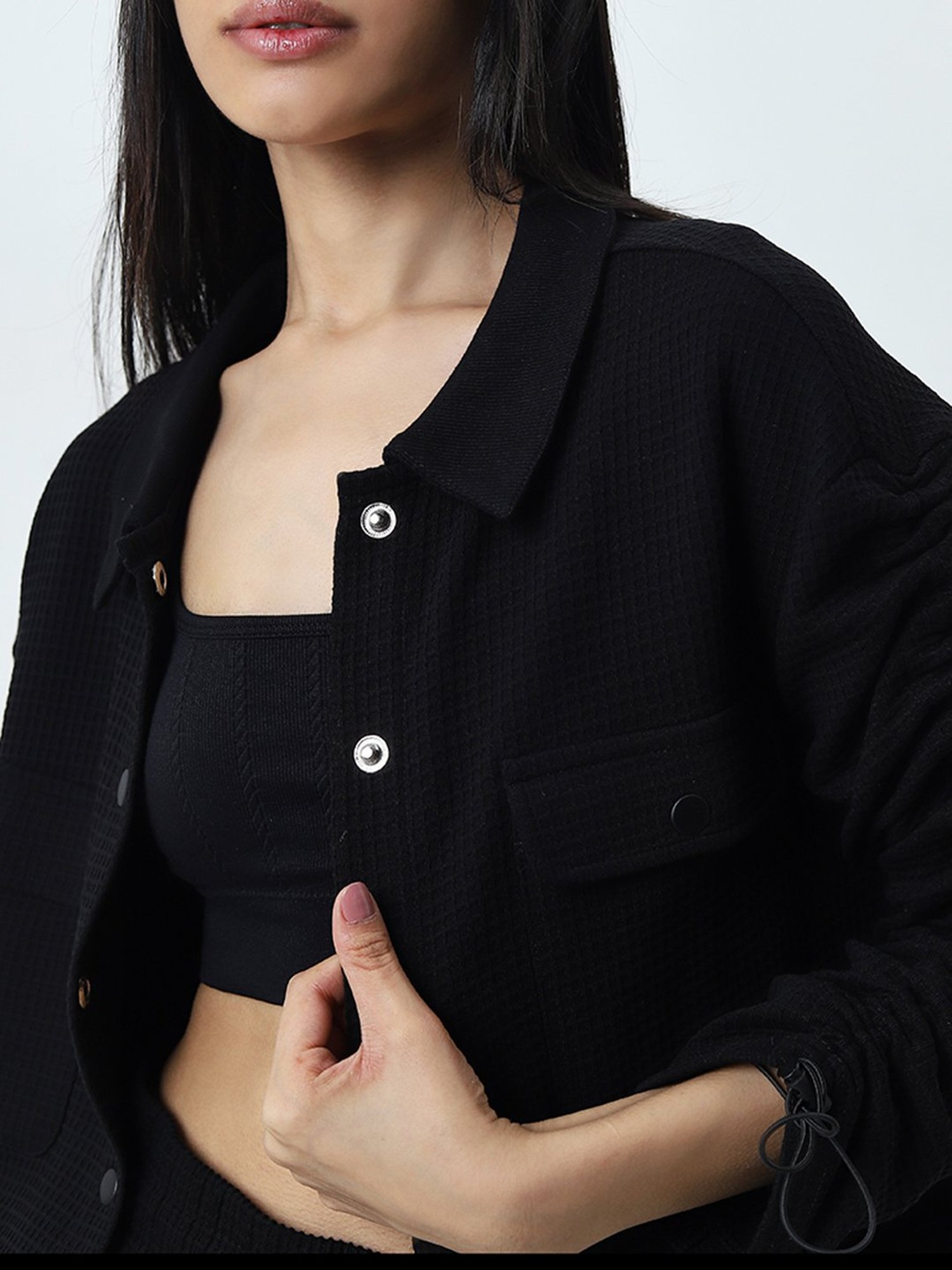 Studiofit by Westside Black Waffle Textured Cotton Jacket