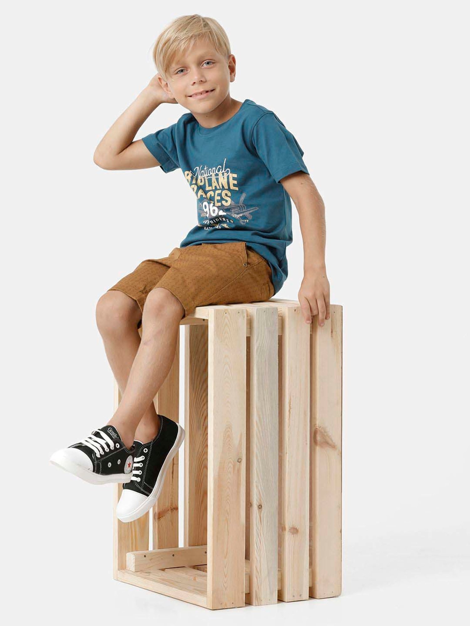 Kate & Oscar Kids Teal Blue Cotton Printed T-Shirt