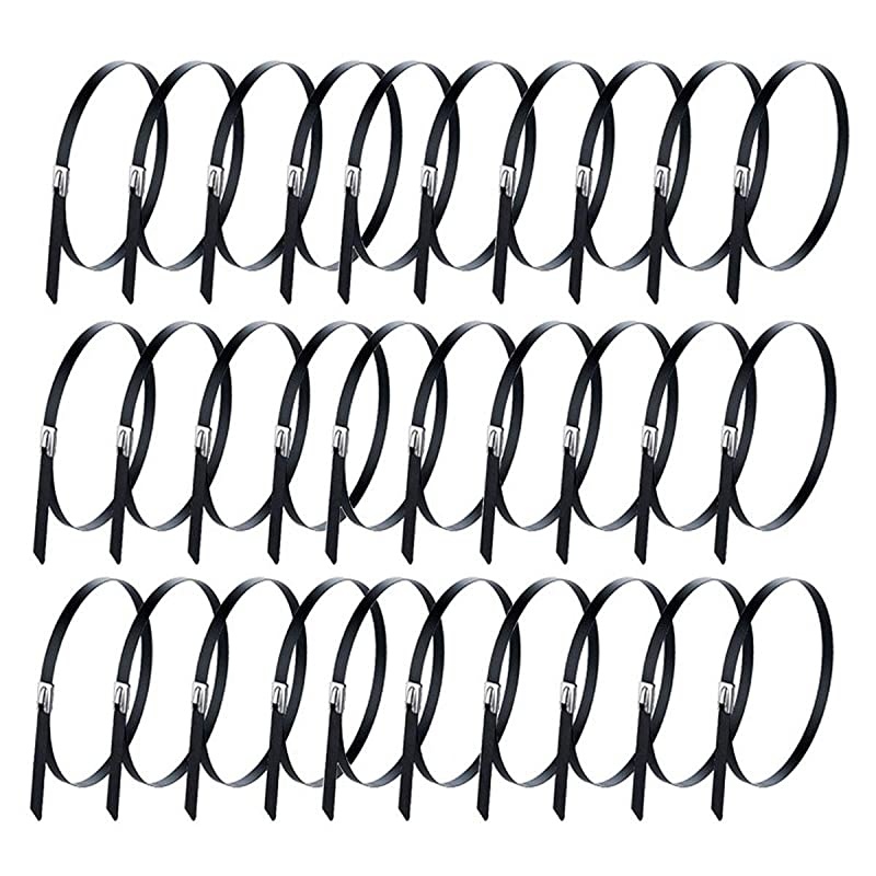 30 Pcs Metal Zip Ties, Heavy Duty Multi-Purpose 304 Stainless Steel Exhaust Wrap Strap Coated Self Locking Cable Zip Ties (7.9 Inch)