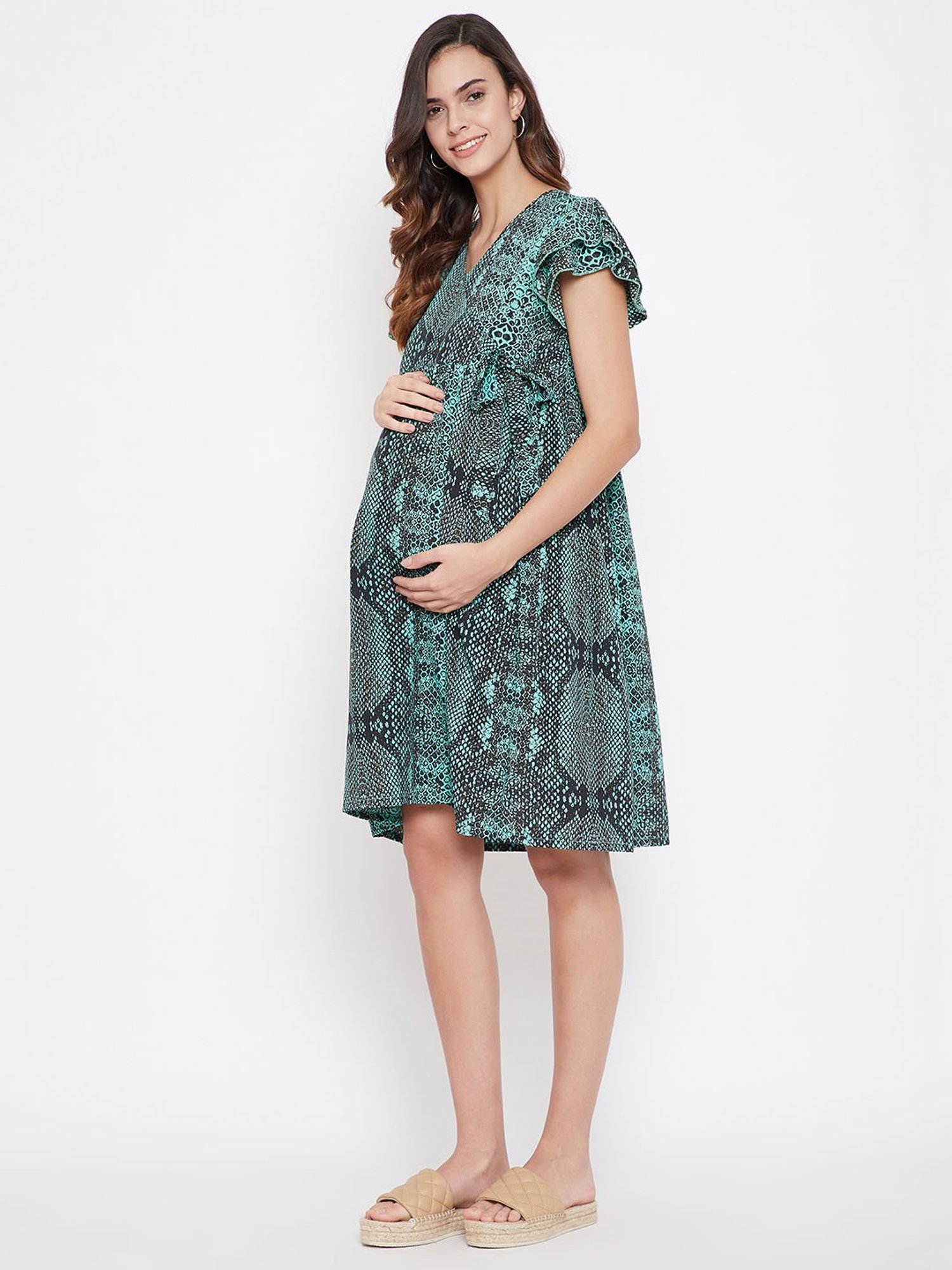 The Kaftan Company Green Animal Print Maternity Dress