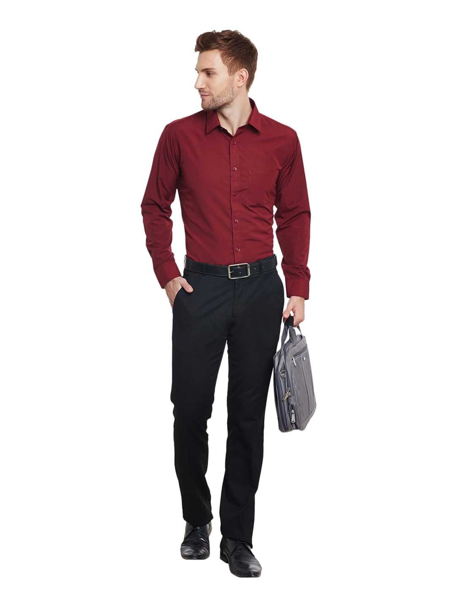 English Navy Maroon Slim Fit Shirt