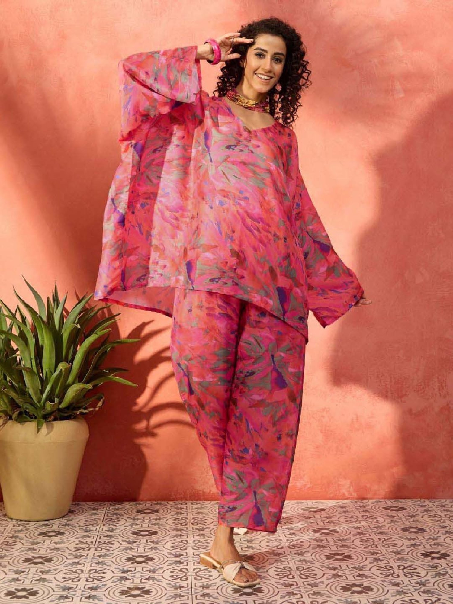 Inweave Pink Printed Top & Pant Set