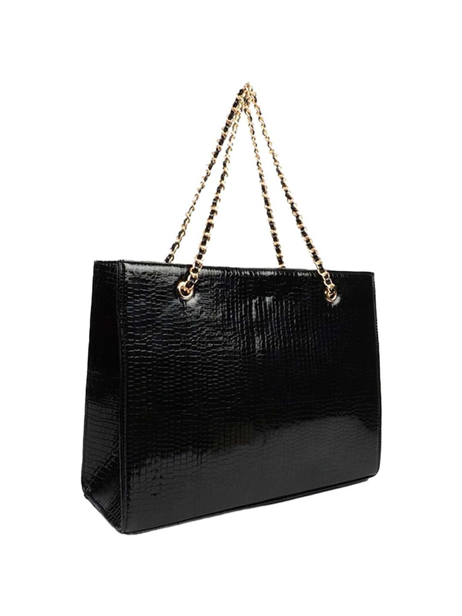 Carlton London Black Textured Medium Tote Handbag
