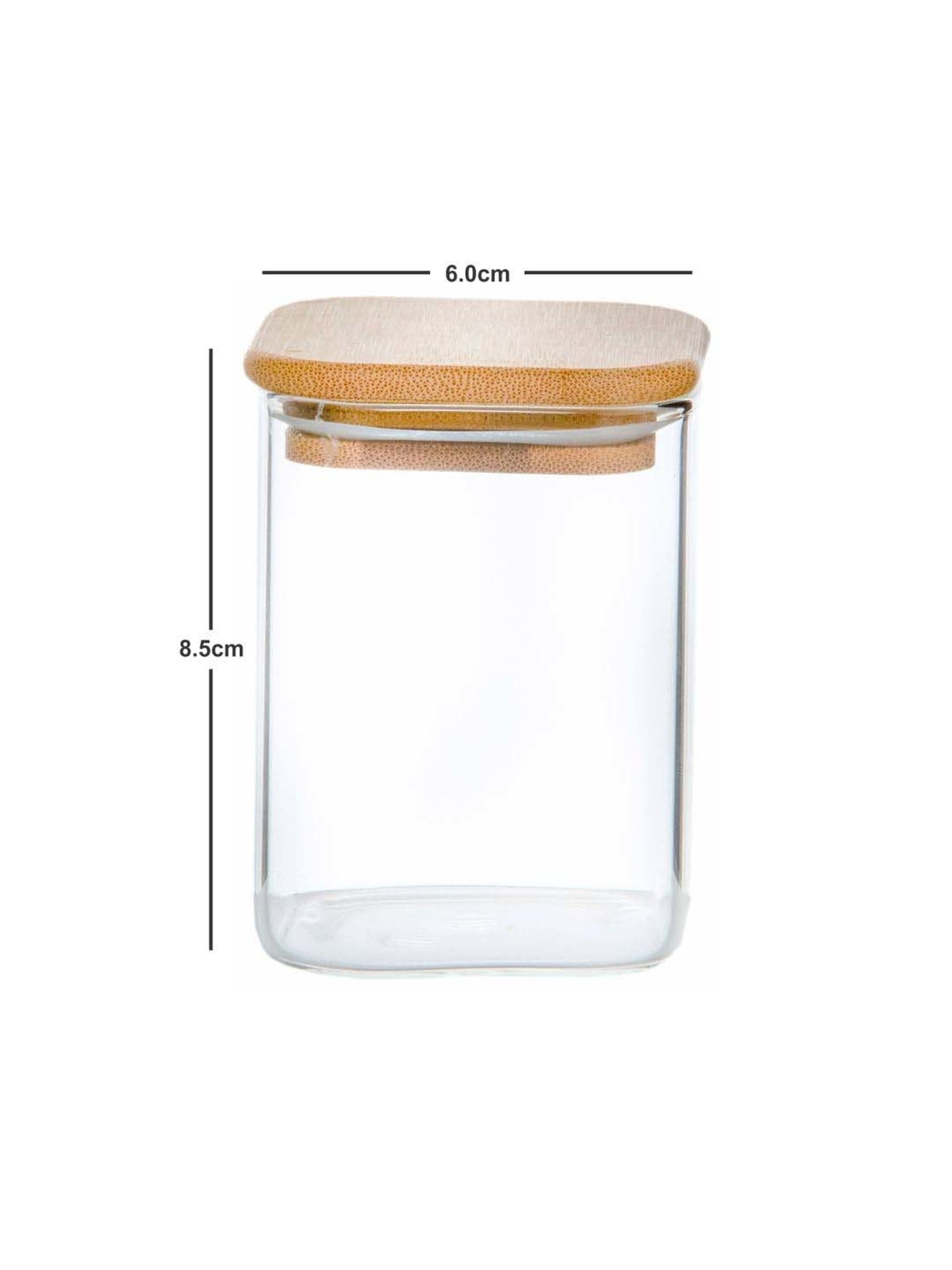 Goodhomes Transparent & Brown Glass Jar with Wooden Lid (0.23 L) - Set of 6