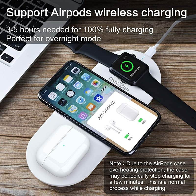 Wireless Charging Pad 3 in 1 Multiple Devices Charging Station Charging Leather Mat Compatible with Airpods Pro Apple Watch Series 5 4 3 iPhone 11 Pro Max Xs Xr with QC 30 Adapter White