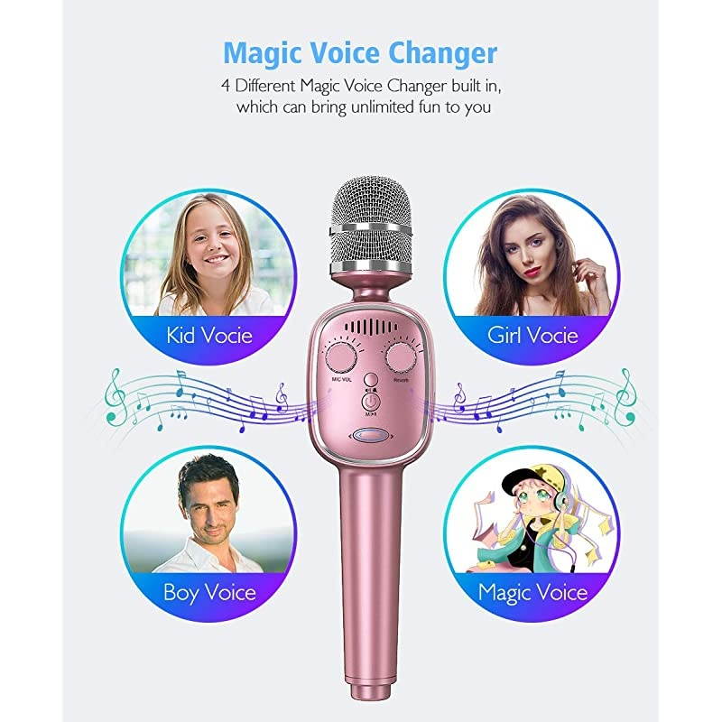 Bluetooth Karaoke Microphone Protable Handheld Karaoke Mic Speaker Singing Machine with Voice Changer Record Playback amp Reverb for Kids and Adults