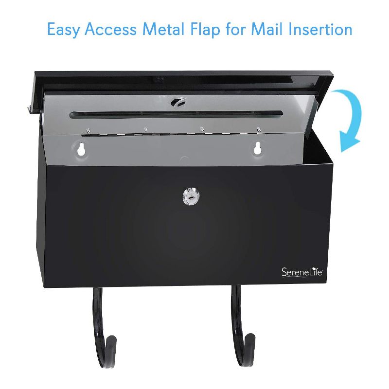 SereneLife SLMAB27 Home Indoor Outdoor Galvanized Steel Metal Wall Mount Locking Mailbox Magazine Newspaper Holder with Keys, Black (2 Pack)