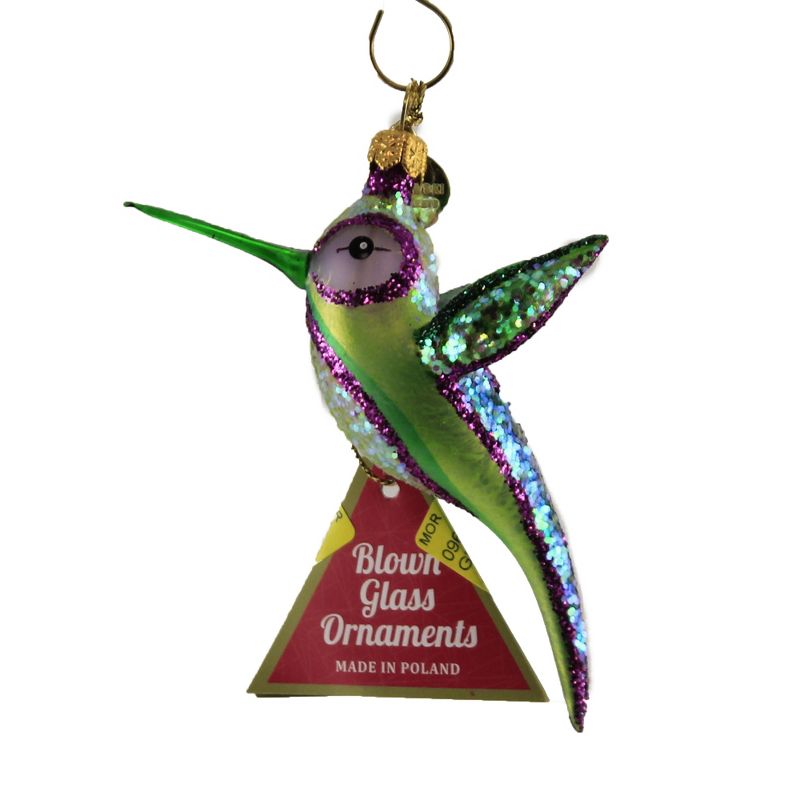 Morawski 3.75" Green & Purple Hummingbird Ornament Bird Feather Gem Size  -  Tree Ornaments
