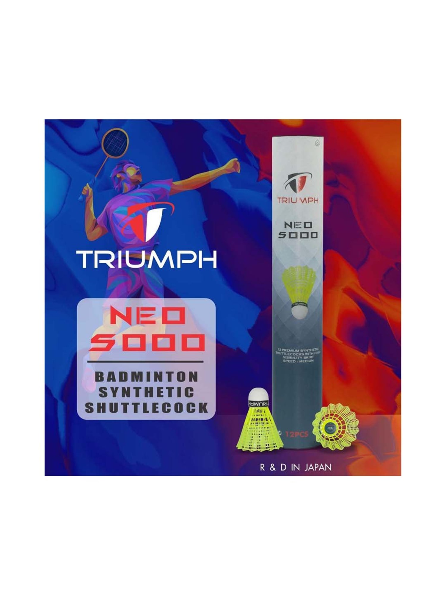Triumph Multicolored Badminton Racquet with Neo-5000 Shuttlecock for Men (12PCs)