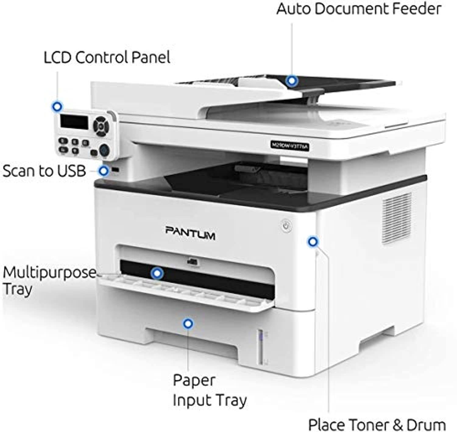Pantum Multifunction (Print Copy Scan) Monochrome Laser Printer with Wireless Duplex Two-Sided Printing, Networking  and  USB 2.0(33PPM, M29DW-W5M23A) (M29DWW5M23A)