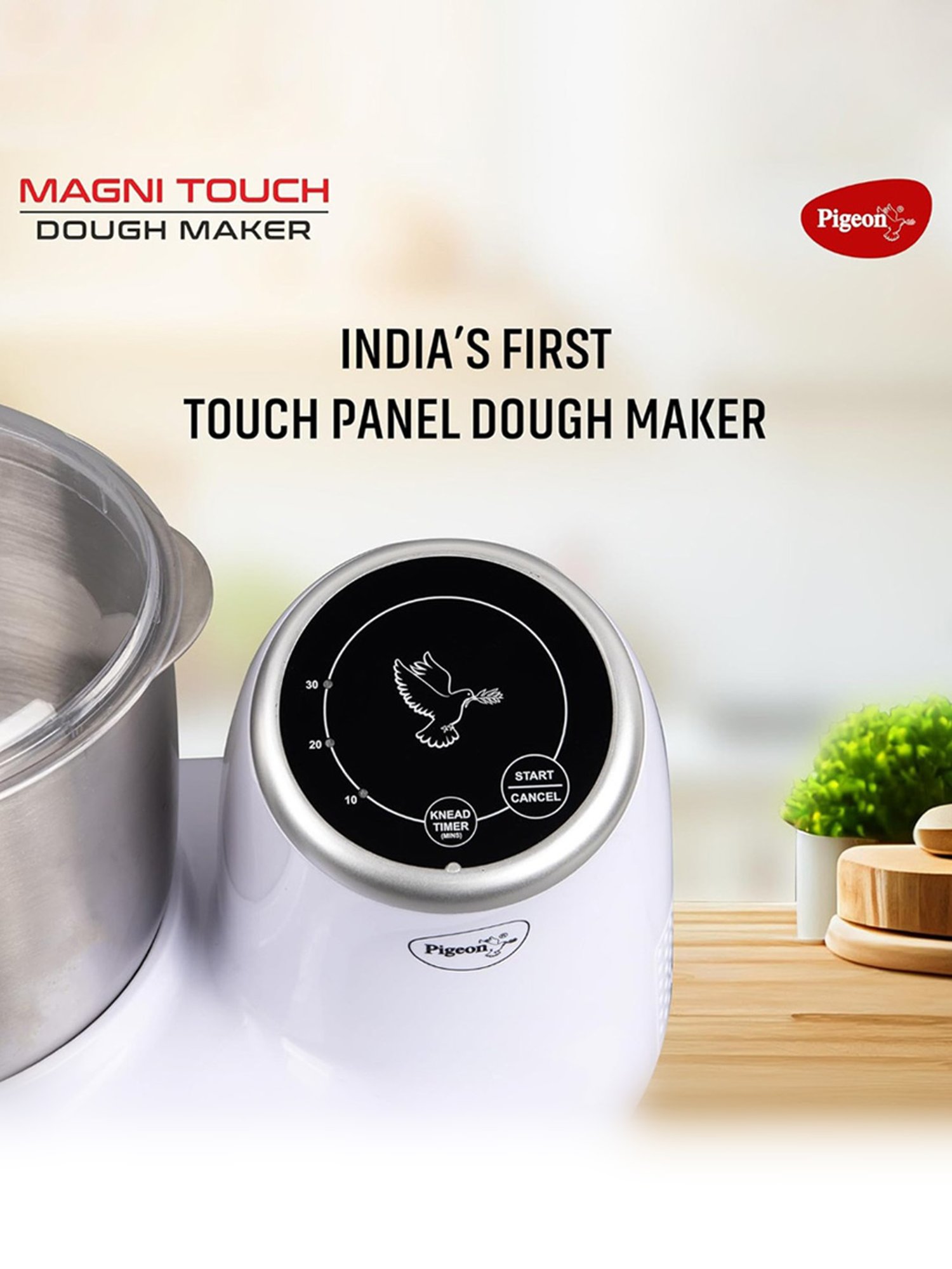 Pigeon Stovekraft Magni Touch Atta Kneader & Dough Maker 120W 3L with 1 Jar (White)