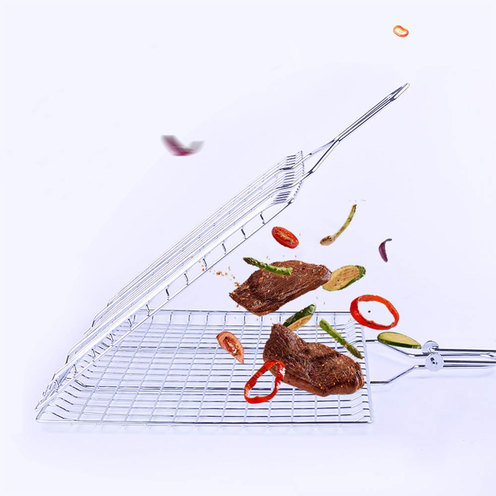 Grilling Basket Non-Stick Barbecue Basket Removable Heavy Duty BBQ Tools Grill Basket for Meats Fish Vegetables Steak