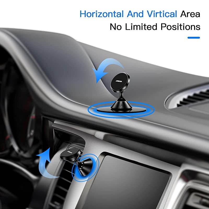 Magnetic Phone Mount for Dashboard,  [Strong Magnets6] Phone Holder for Car, 360&deg; Adjustable Black Alloy Car Mount, Magnetic Phone Holder for Car
