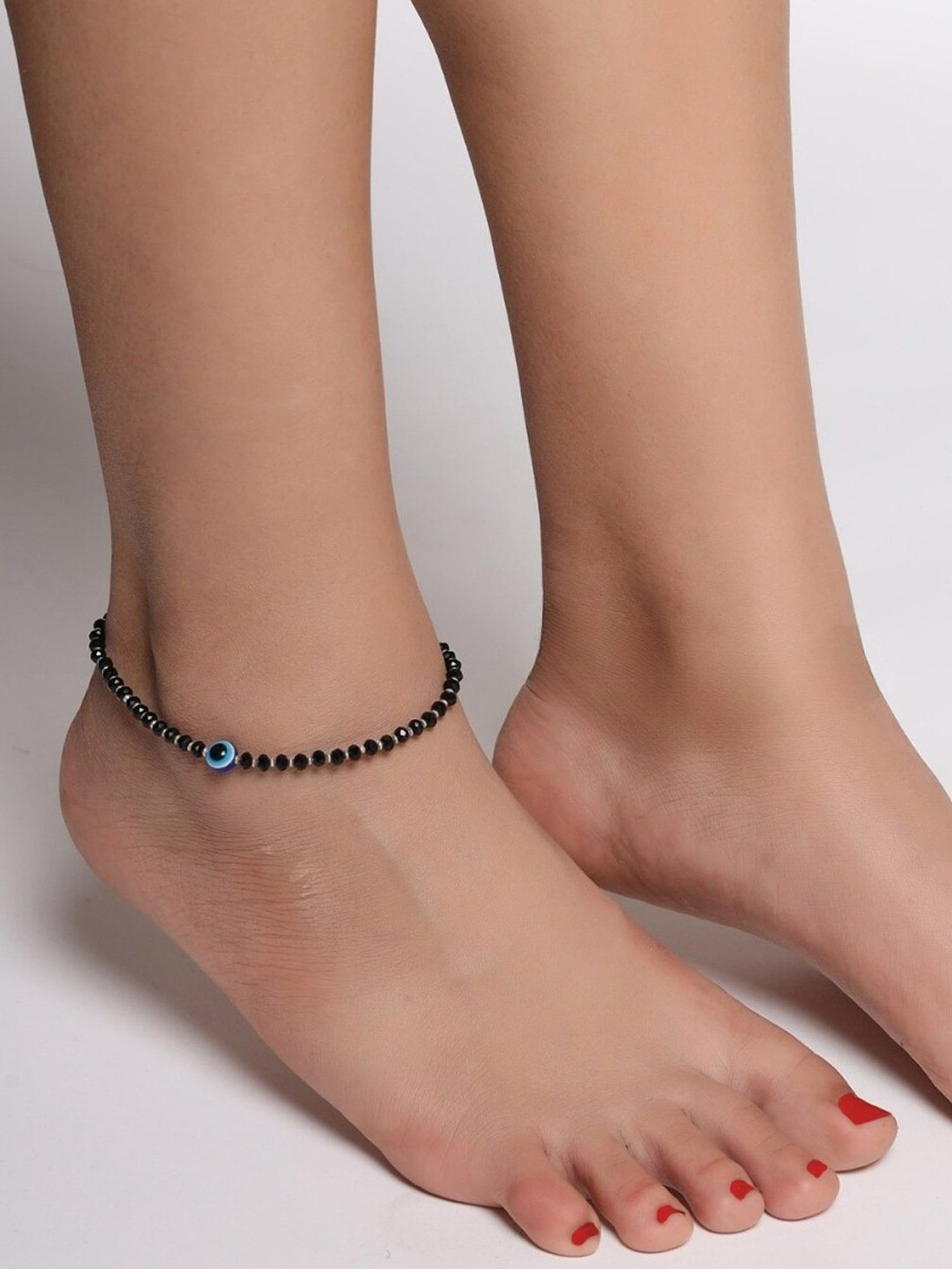 Oomph Black Beads Evil Eye Fashion Anklet