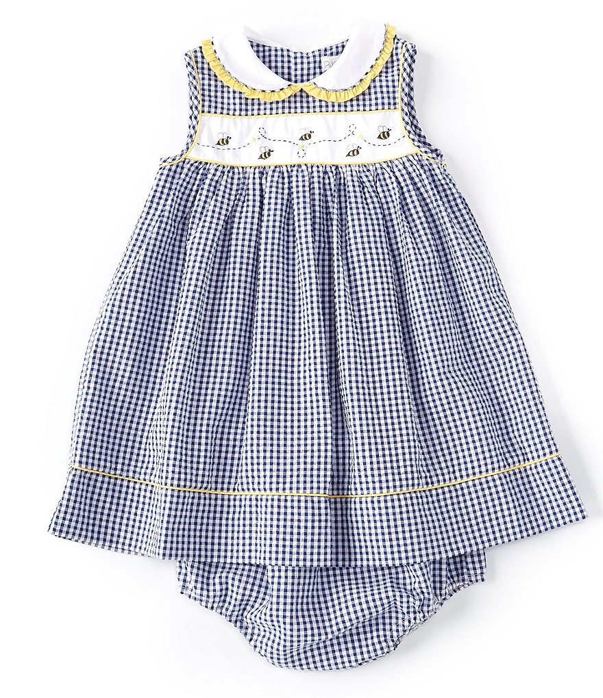 Petit Ami Baby Girls 12-24 Months Checked Bee-Embroidered A-Line Dress