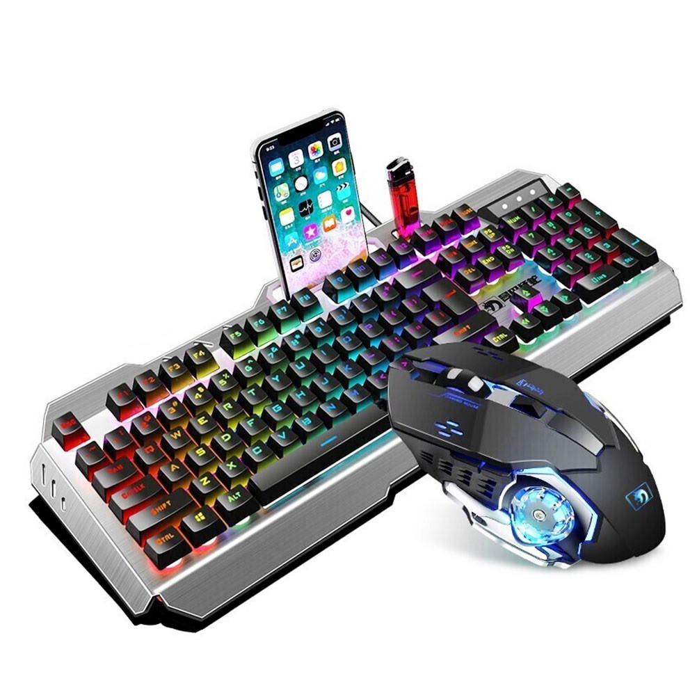UKCOCO RGB Gaming Keyboard and Colorful Mouse Combo, USB Wired LED Backlight Gaming Mouse and Keyboard for Laptop PC Computer Gaming and Work, Letter Glow, Mechanical Feeling - Black