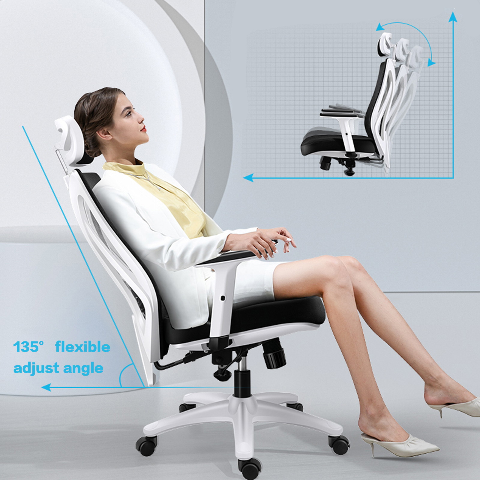 Weekan Ergonomic Mesh Office Chair, High Back Computer Gaming Chair with Lumbar Support, Adjustable Armrest and Headrest Executive Chair for Home Office, Height-Adjustable, 330 lbs Load Bearing