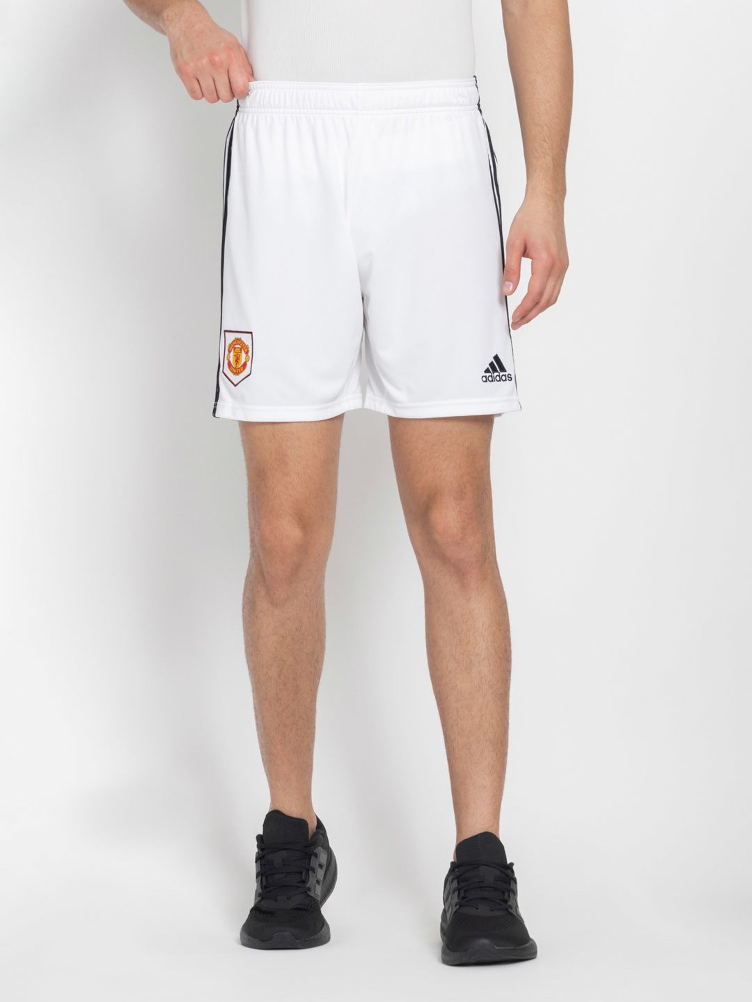 Adidas White Regular Fit Striped Sports Shorts