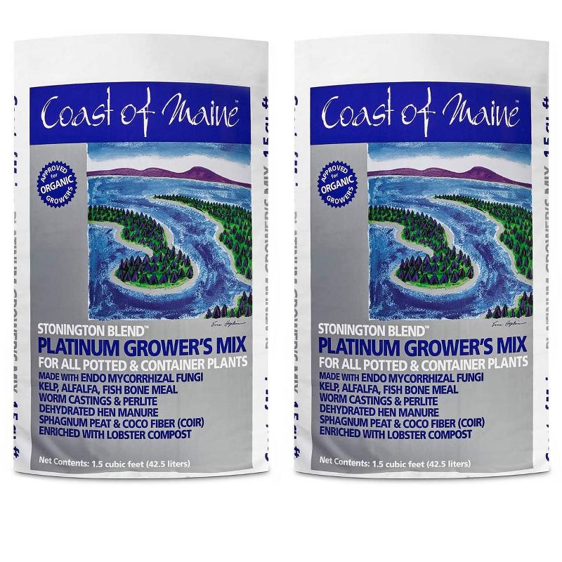 Coast of Maine CMSBO15 Stonington Blend Organic Growers Mix with All Natural Oceanic Ingredients for Planters and Pots, 1.5 Cubic Feet (2 Pack)