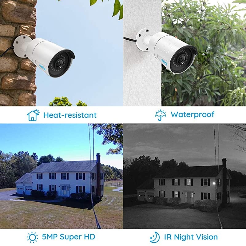 5MP PoE Camera OutdoorIndoor IP Security Video Surveillance Work with Google Assistant IR Night Vision Motion Detection Sound Support SD Card Slot RLC4105MP